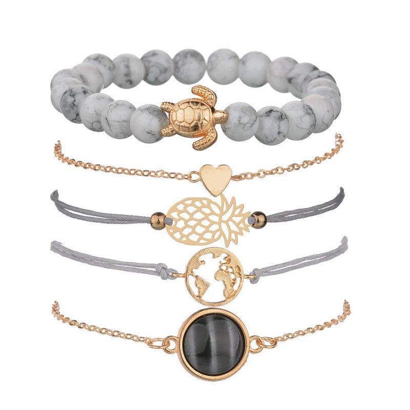 VONRU Beaded Bracelets for Women - Adjustable Charm Pendent Stack Bracelets For Women Friendship Gift Rose Quartz Bracelet Links with Pearl Gold Plated 5pcs/Set - Image 1